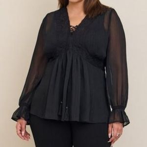 Torrid Black Crinkle Lurex Chiffon Blouse 1